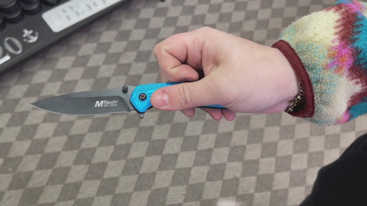 M-Tech Liner Lock Laser Engravable knife with Blue Aluminum Handle MTA1203BL