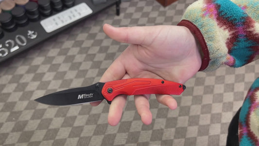 M-Tech Liner Lock Laser Engravable knife with Red Aluminum Handle MTA1203RD