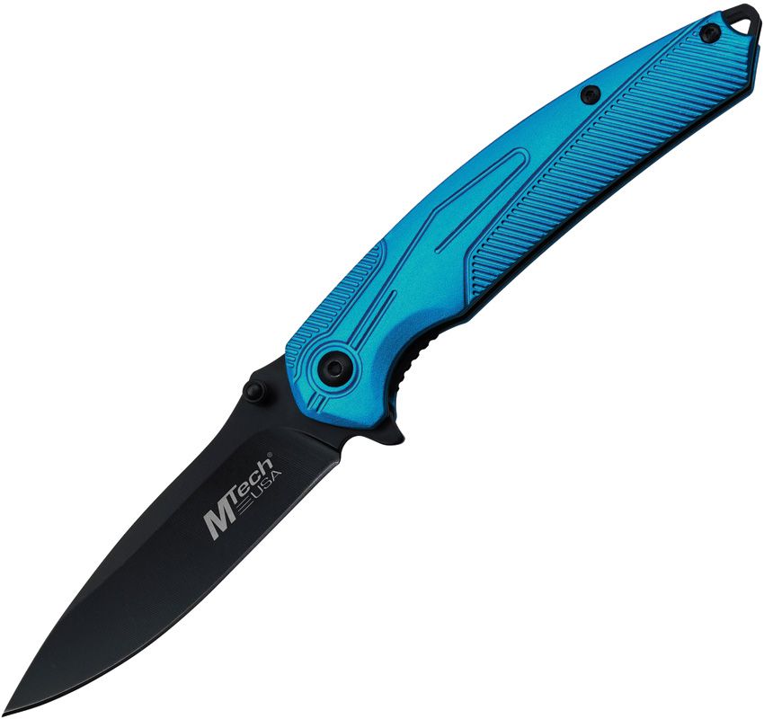 M-Tech Liner Lock Laser Engravable knife with Blue Aluminum Handle MTA1203BL