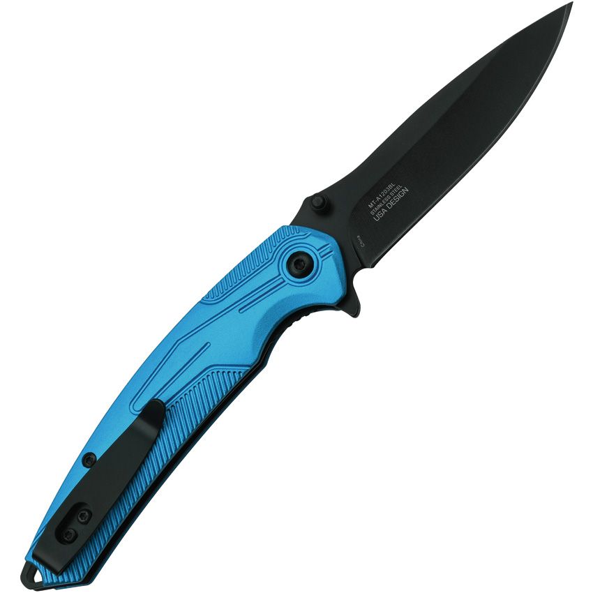 M-Tech Liner Lock Laser Engravable knife with Blue Aluminum Handle MTA1203BL