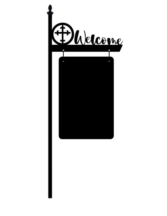 Heavy Duty Garden Flag Stand and Flag Kit (Includes Flag and Carabiners) Welcome Pattern Design